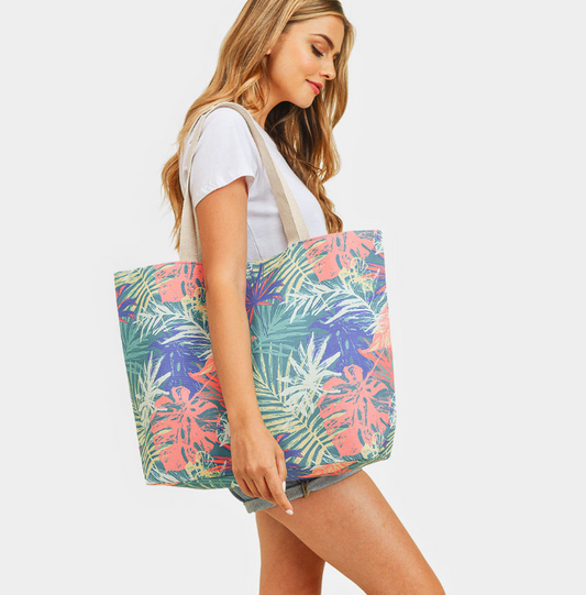 Floral Print Canvas Tote Bag
