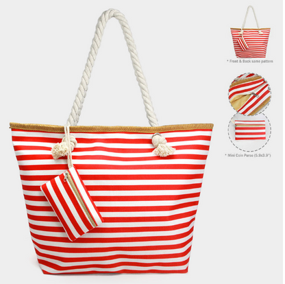 Stripe Beach Tote Bag-Red
