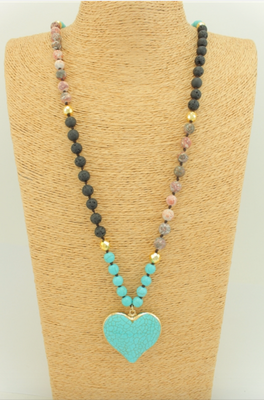 Stone Heart Beaded Necklace