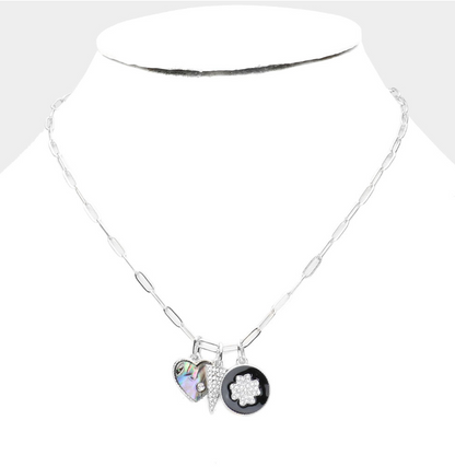 Rhodium Necklace With Charms