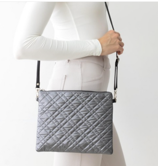 Quilt Pattern  Cross Body Handbag-Hematite