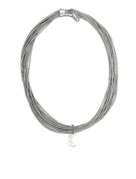 Sea Lily Silver Piano Wire Necklace with White Pearl
