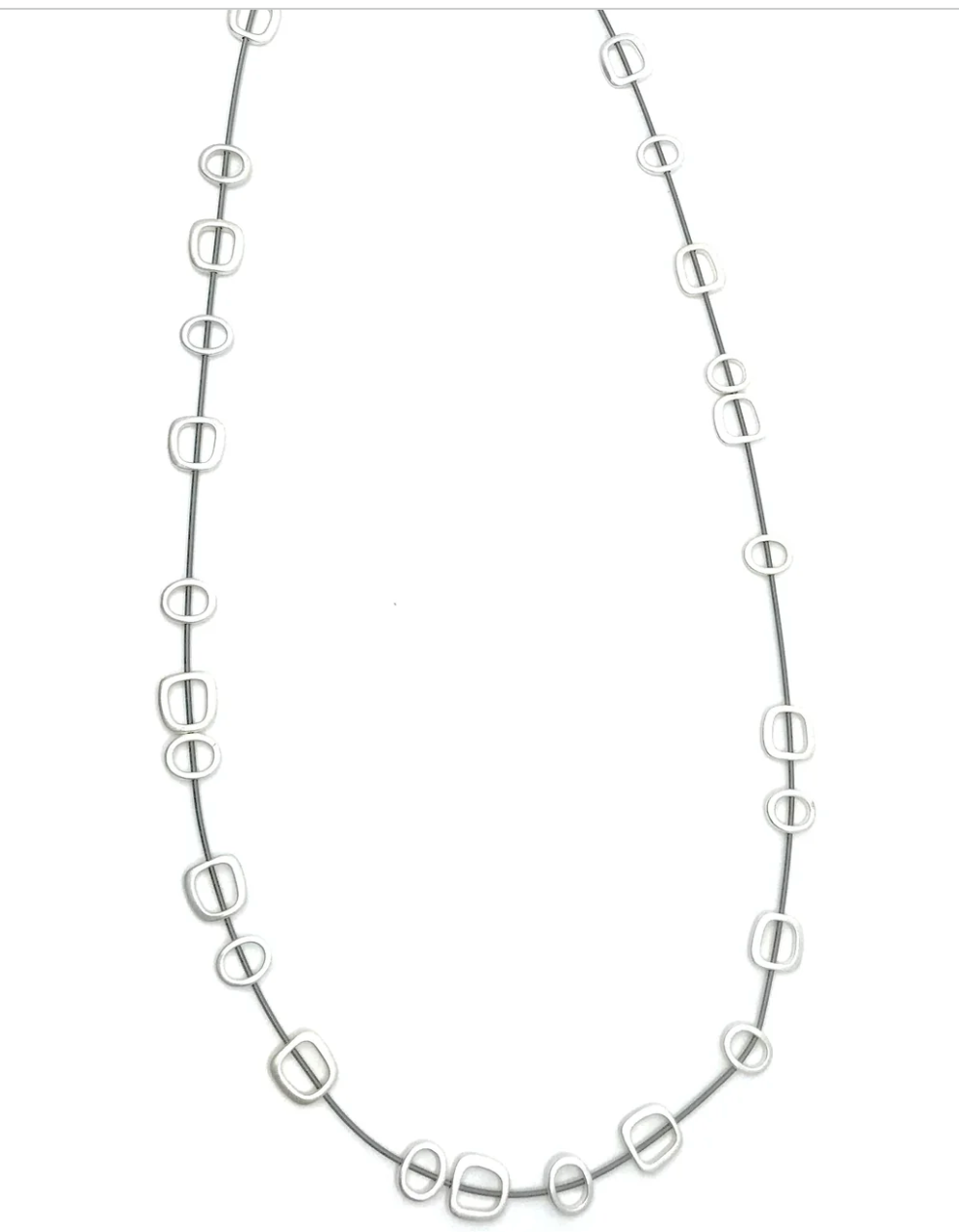 Long Geometric Silver Tone Sea Lily Necklace