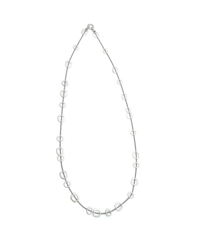 Long Geometric Silver Tone Sea Lily Necklace