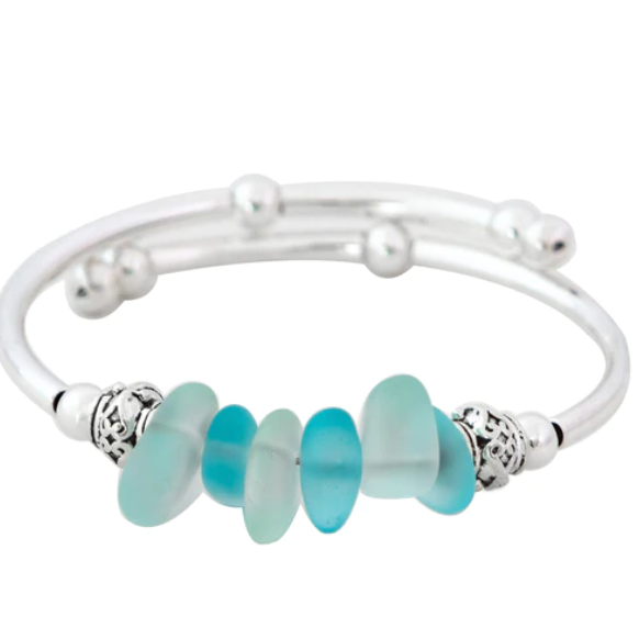 Sea Glass Wrap Bracelet-Blue Mix