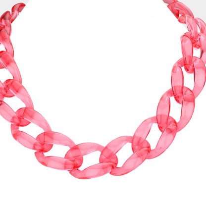 Lucite Resin Chain Link Necklace-Red