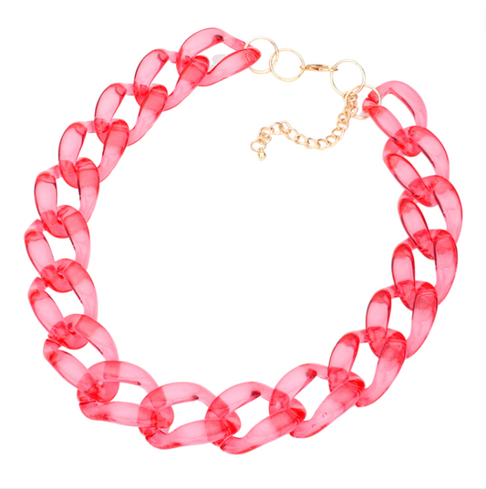 Lucite Resin Chain Link Necklace-Red