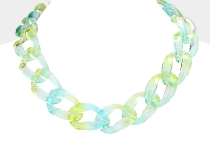 Lucite Resin Link Necklace-Green Multi