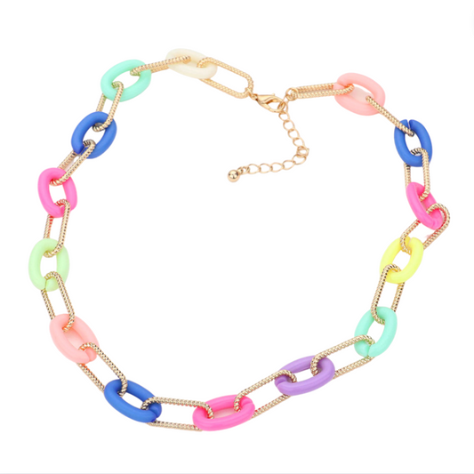 Multi Color Oval Link Necklace